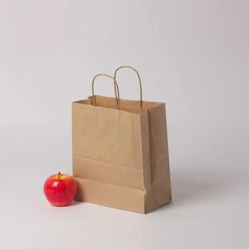 Пакет бумажный 22x25x12, коричневый, крафт, ручка крученая