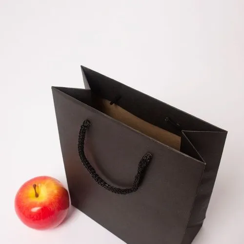 Пакет 19x23x9, чёрный, плотный крафт