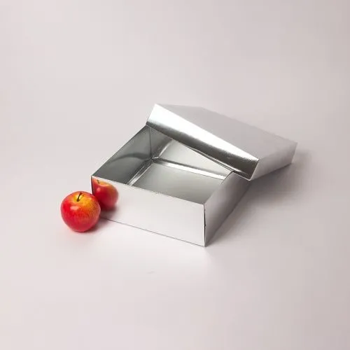 Коробка крышка-дно 25x10x25, серебро, картон глянцевый