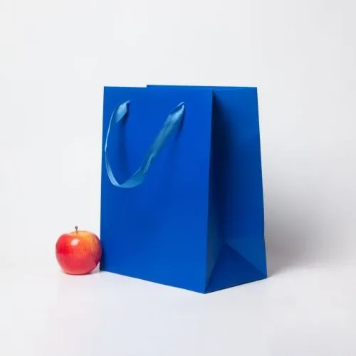 Пакеты бумажные, 26x32x14, синий матовый