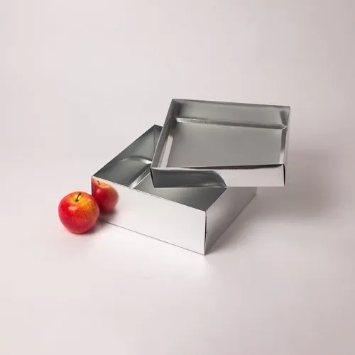 Коробка крышка-дно 25x10x25, серебро, картон глянцевый