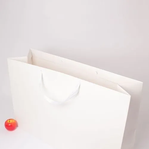 Пакет бумажный 75x50x24, белый, лента, картон VIP