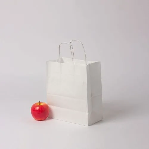 Пакет бумажный 22x25x12, белый, ручка крученая
