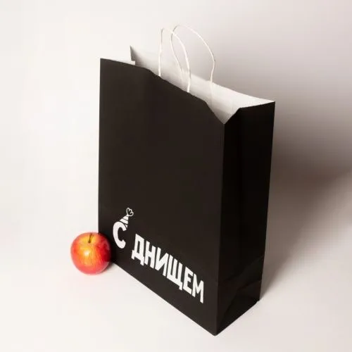 Пакеты бумажные, 32x42x12, черный,