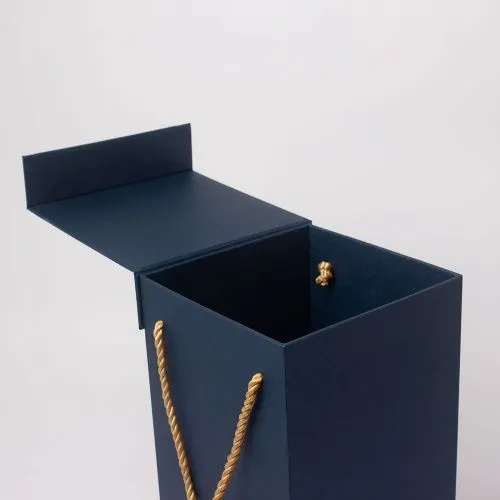 Коробка с откидной крышкой 15х33х15, тёмно-синий, дизайнерская бумага