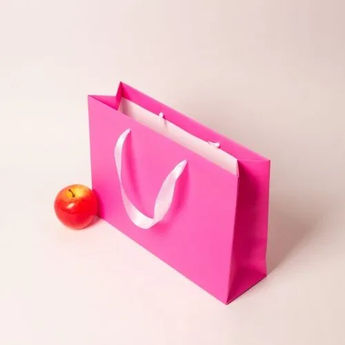 Пакеты бумажные, 35x25x10, розовый матовый