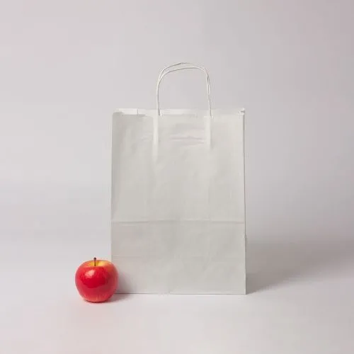 Пакет бумажный 26x35x14, белый, крафт, ручка крученая бумажная