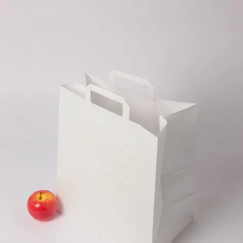 Пакет бумажный 32х37х20, тонкий крафт белый, плоские ручки