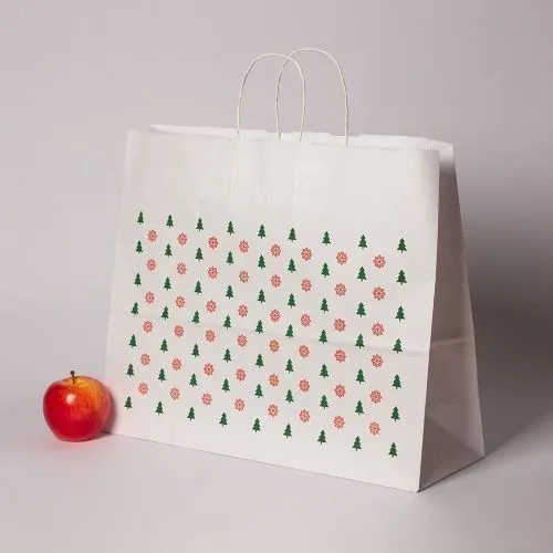 Пакеты бумажные, 45x35x15, "Елочки Снежинки", белый