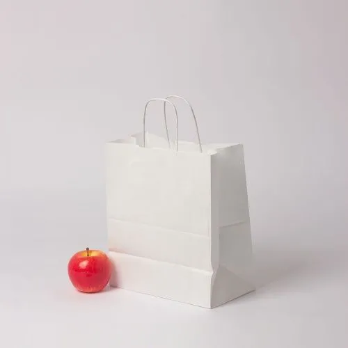 Пакет бумажный 24x28x14, белый, крафт, крученые ручки