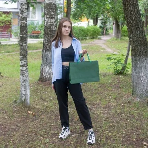 Пакет 35x25x10, зеленый, плотный крафт