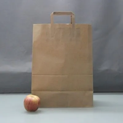 Пакет 32x43x20, коричневый крафт,плоская бумажная ручка