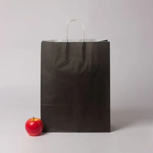 Пакет 32х42х12, чёрный, белые кручёные ручки, крафт