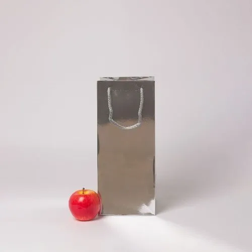 Пакет 15x35x15, зеркальное серебро, глянец, картон