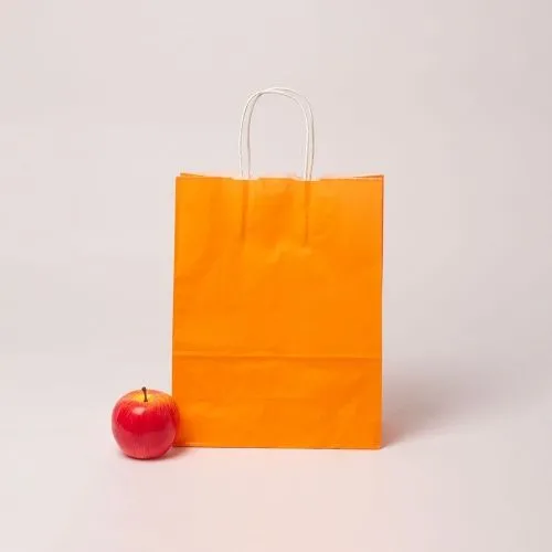 Пакет 25x32x11, оранжевый, крафт, белые крученые ручки,