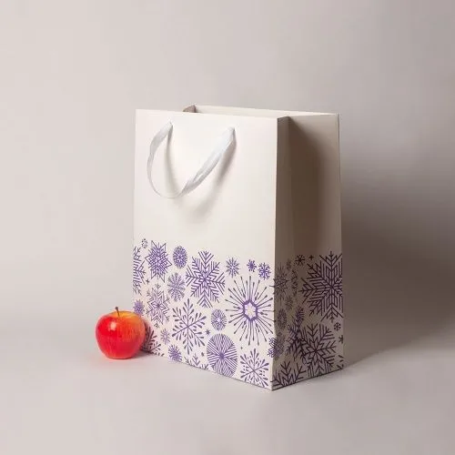 Пакеты бумажные, 33x40x16, Снежинки белый матовый