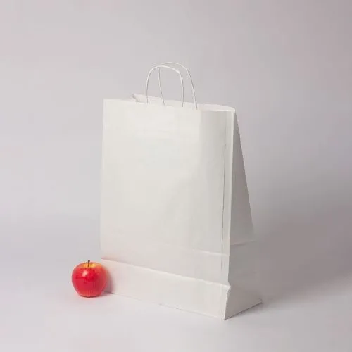 Пакет бумажный 35x45x15, белый, крафт, ручка крученая бумажная