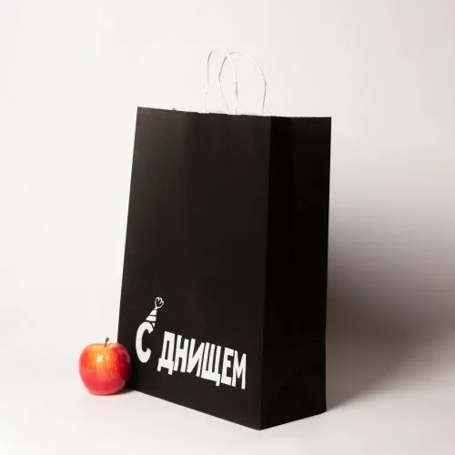 Пакеты бумажные, 32x42x12, черный,