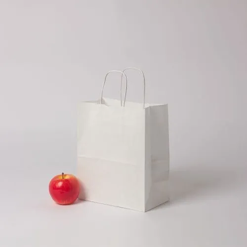 Пакет бумажный 22x25x12, белый, ручка крученая