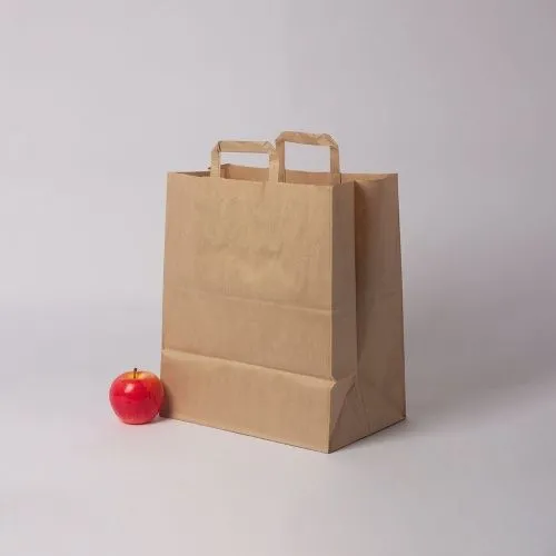 Пакет 32x37x20, коричневый, крафт, ручка плоская