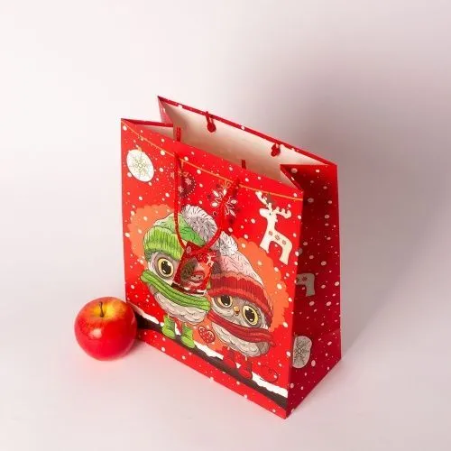 Пакет  26х32x12, совушки, красный, меловка