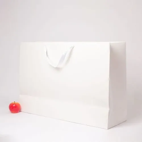 Пакет бумажный 75x50x24, белый, лента, картон VIP