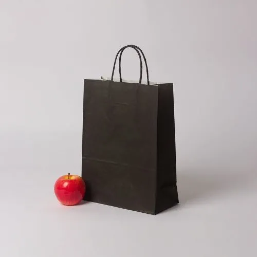 Пакет 25x32x11, черный, крафт, крученые ручки