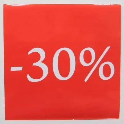 Наклейки для распродаж 22х22см, красный - 30%, 10шт