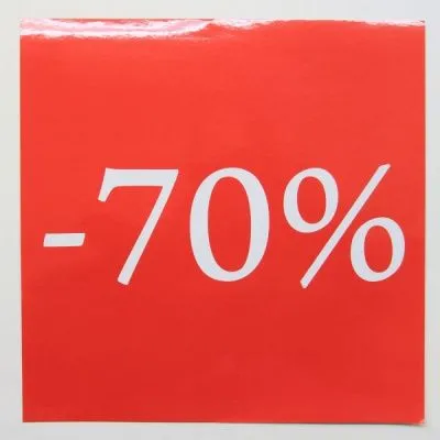 Наклейки для распродаж 22х22см, красный - 70%, 10шт