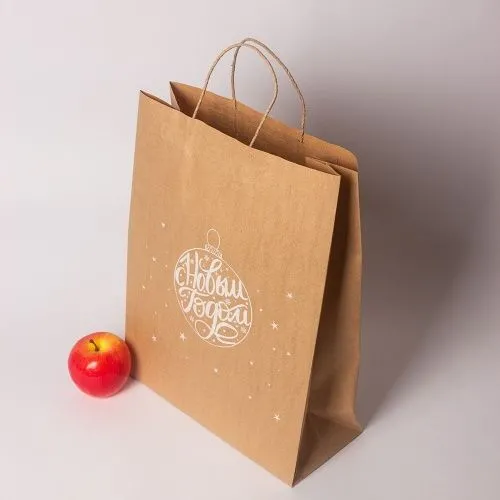 Пакеты бумажные, 30x40x13, "Шар С Новым Годом", коричневый