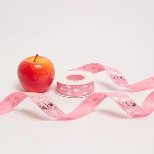 Лента репсовая 25мм х 20м, "Princess" розовый/серебро