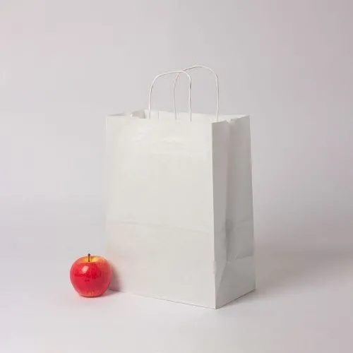 Пакет бумажный 26x35x14, белый, крафт, ручка крученая бумажная