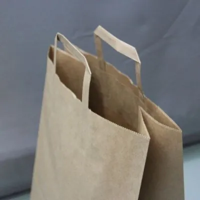 Пакет 32x43x20, коричневый крафт,плоская бумажная ручка