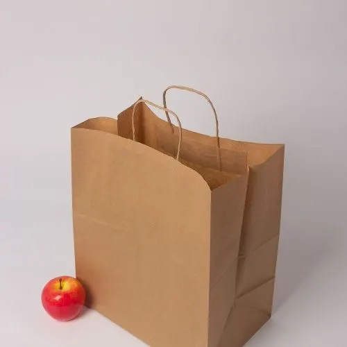 Пакет бумажный 32x37x20, коричневый, крафт, ручка крученая