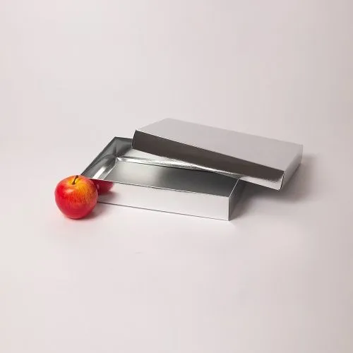 Коробка крышка-дно 30x5x20, серебро, картон глянцевый