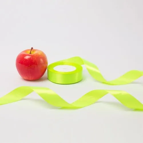 Лента атласная, 25мм х 22м, неоново-лаймовая