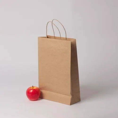 Пакет бумажный 23x36x10 усиленный, коричневый, крафт, ручка крученая