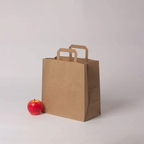 Пакет бумажный 28x28x15, коричневый, крафт, ручка плоская