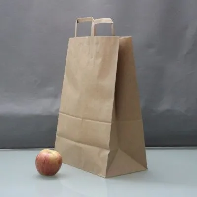 Пакет 32x43x20, коричневый крафт,плоская бумажная ручка