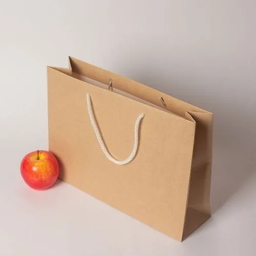 Пакет 35x25x10, коричневый (белый внутри), плотный крафт