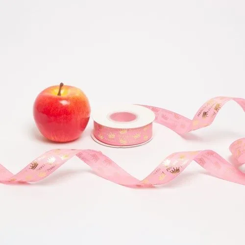 Лента репсовая 25мм х 20м, "Princess" розовый/золото