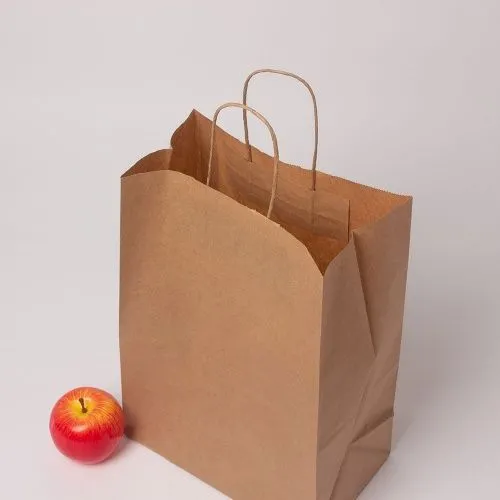 Пакет бумажный 26x35x15, коричневый, крафт, ручка крученая
