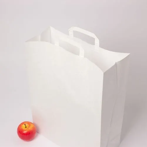 Пакет бумажный 35x45x15, белый, крафт, ручка плоская бумажная